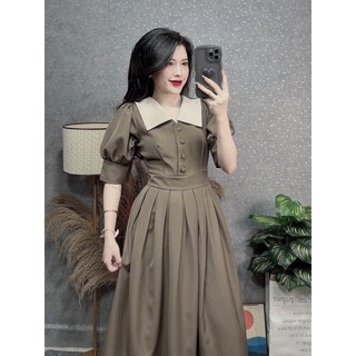 VÁY XẾP LY KHUY BỌC CỔ NHỌN