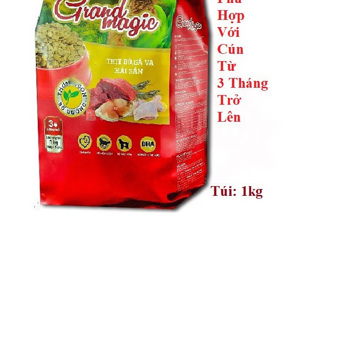 THỨC ĂN CAO CẤP CHO CHÓ Grand magic Dạng viên vị thịt bò, gà và hải sảnTúi 1kg Xuất xứ Pro-Pet Việt Nam - Pet shop Uytin