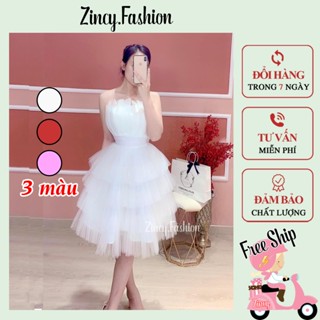 Đầm dự tiệc xòe tầng xếp ly ngực có mút, váy công chúa dài ngang gối Zincy LUOI003