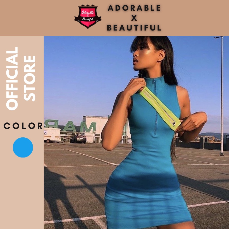 Đầm Body Dây Kéo Sát Nách Co Giãn, Váy Ôm Ngắn Sexy Xanh Dương Fit Được S M [AdorablexBeautiful]