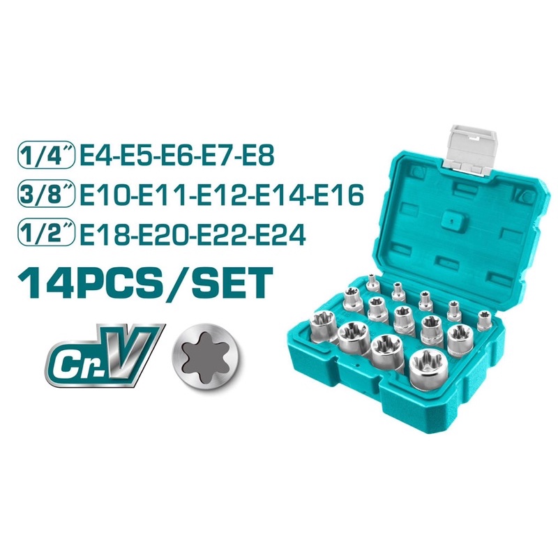 ĐỒ NGHỀ TOTAL Bộ 14 đầu tuýp loại E THKTETS0114