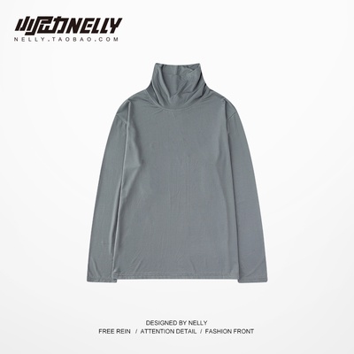 Áo Thun Tay Dài Cổ Cao oversize Màu Sắc Đơn Giản Phong Cách Retro Dành Cho Nam Nữ