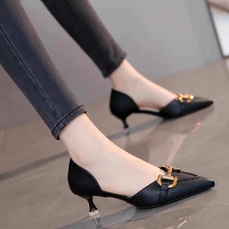 Giày Cao Gót Da Mềm Mũi Nhọn Phong Cách Retro Pháp Thời Trang Mùa Hè 2022 Cho Nữ