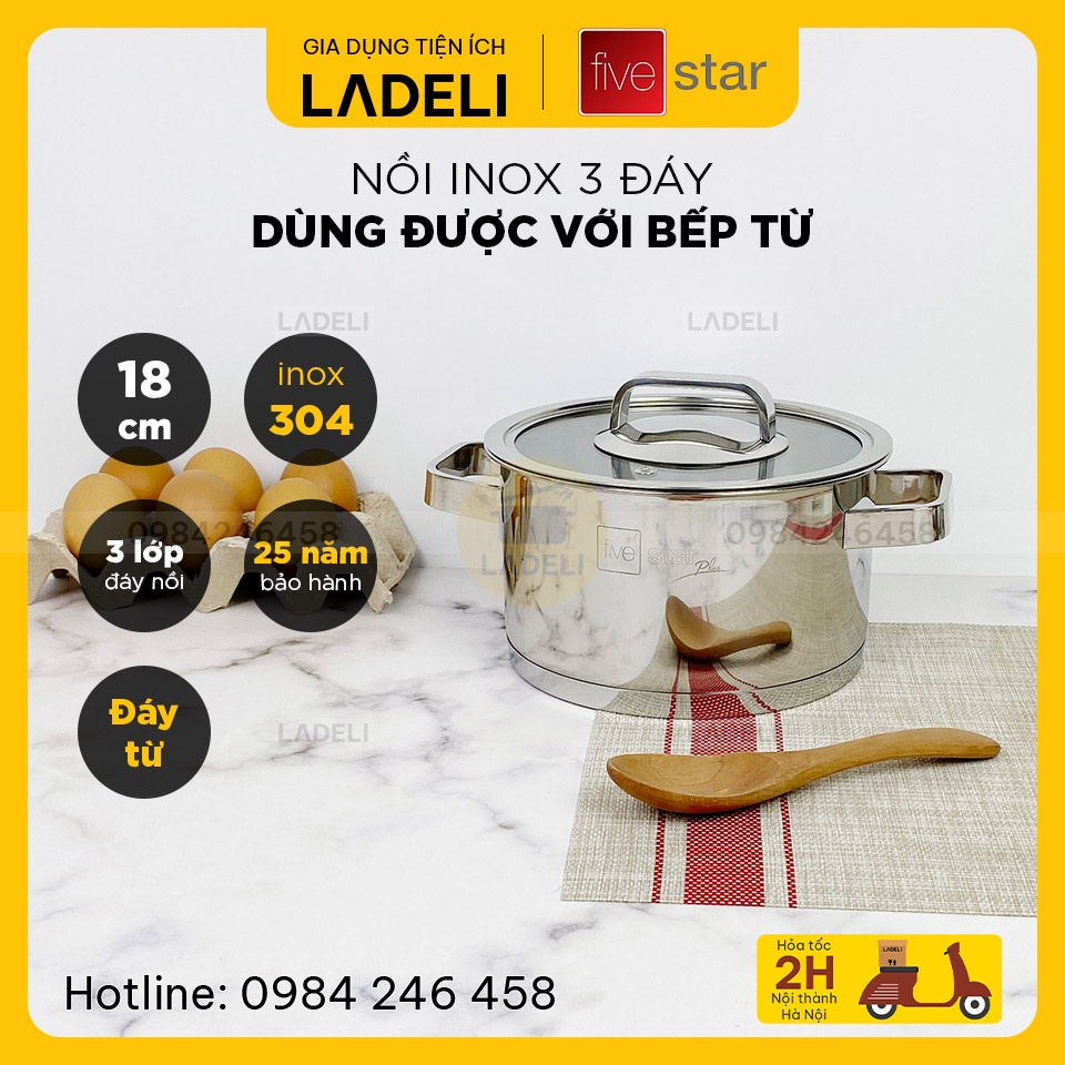 Nồi inox 304 cao cấp 3 đáy Fivestar Plus FPN18001 size 18cm dùng được với bếp từ