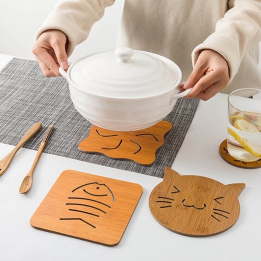 Miếng Lót Ly Tách Đĩa Nồi Bằng Gỗ Cách Nhiệt Decor Trang Trí Bàn Ăn Nhà Bếp Sang Chảnh Cổ Điển
