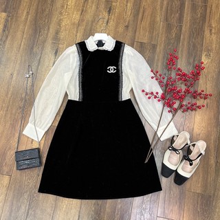 Đầm yếm nhung phối tơ cao cấp