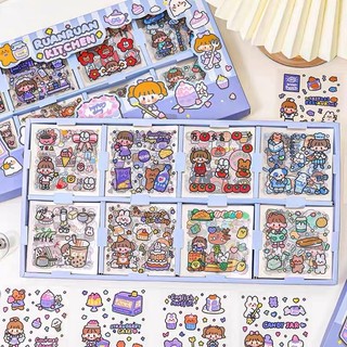 Sticker hộp 200 tấm hình dán dễ thương Ruanruan Kitchen (PVC) - Tặng Hình Xăm Dán