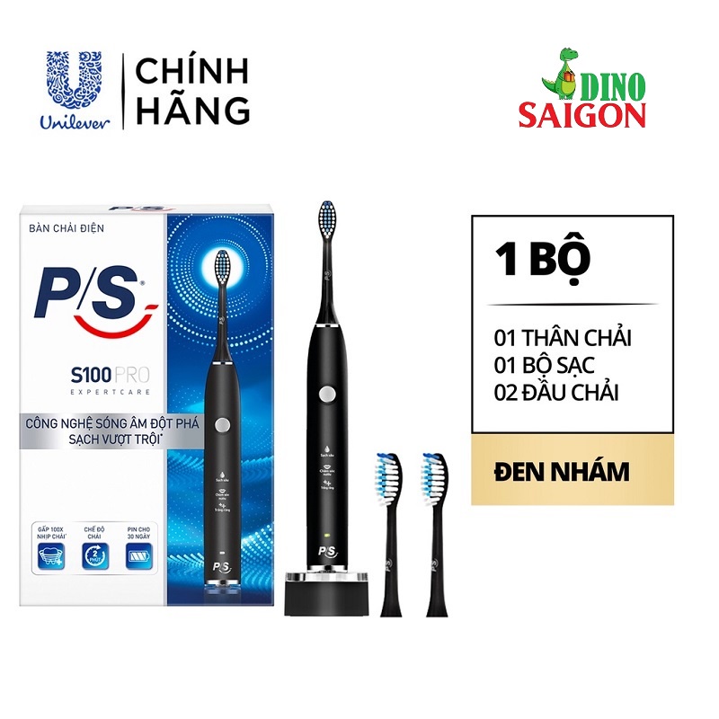 Bàn Chải Đánh Răng Điện P/S S100 PRO, SONIC EXPERT Công Nghệ Sóng Âm, Chải Sạch Mảng Bám - Đen Nhám