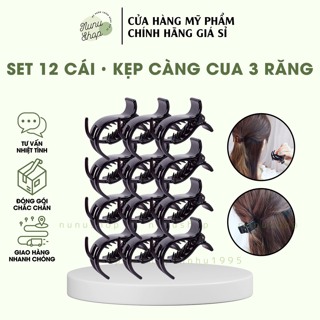 [set 12 cái] Kẹp Tóc Càng Cua 3 Răng Đen Nhám