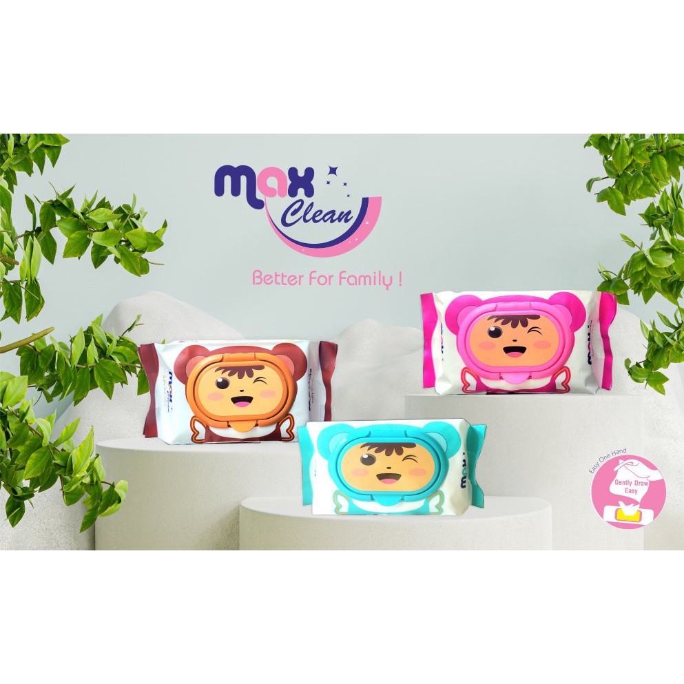 Combo 3 gói khăn ướt Max Clean 180gr, không hương màu ngẫu nhiên