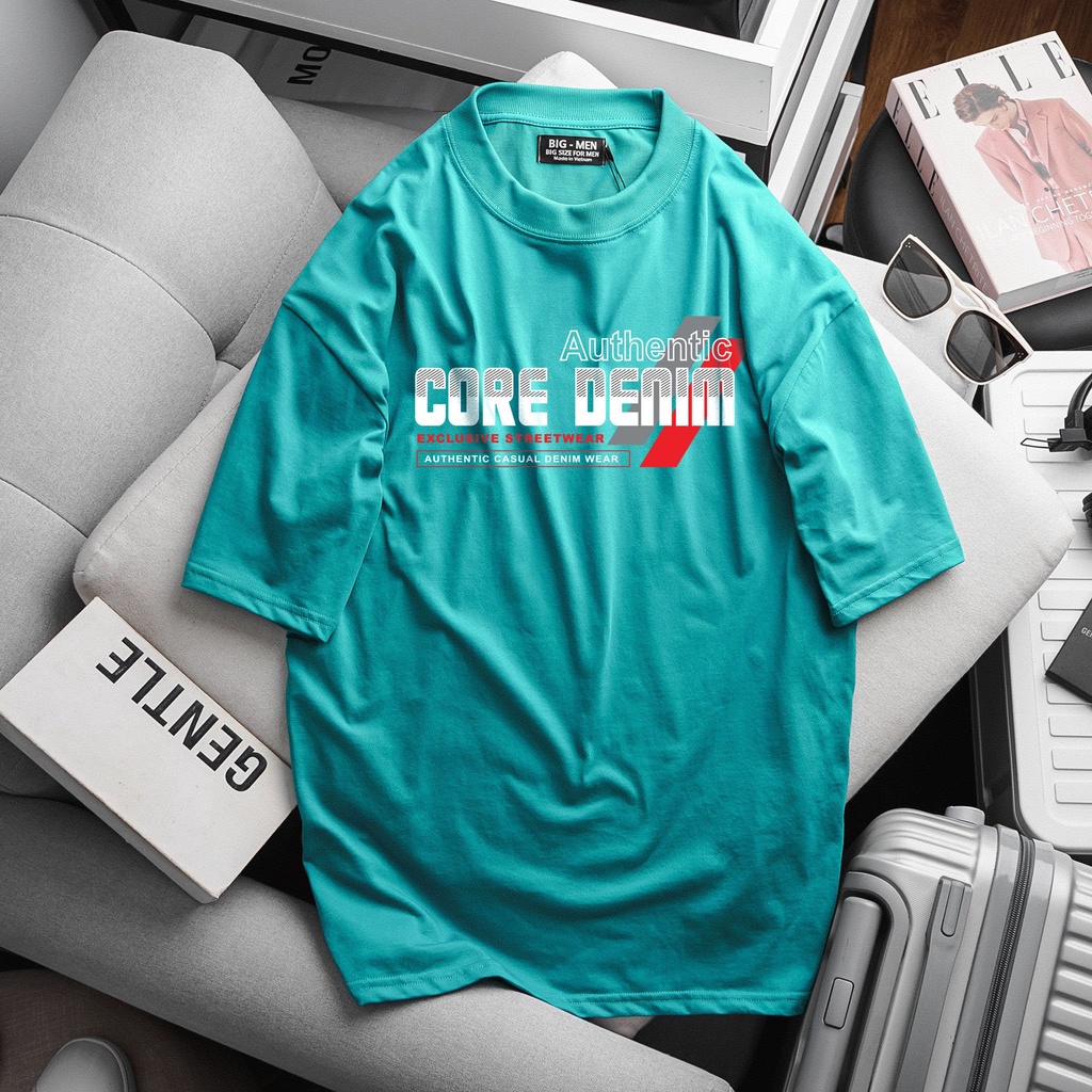 [bigsize] Áo thun cotton bigsize nam in hình đẹp &lt; 130kg cotton mỏng in core demin