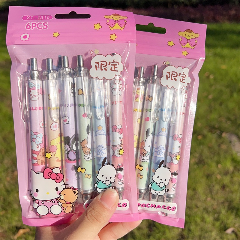 Set 6 Bút Bi Mực Đen Kiểu Dáng Hoạt Hình Dễ Thương