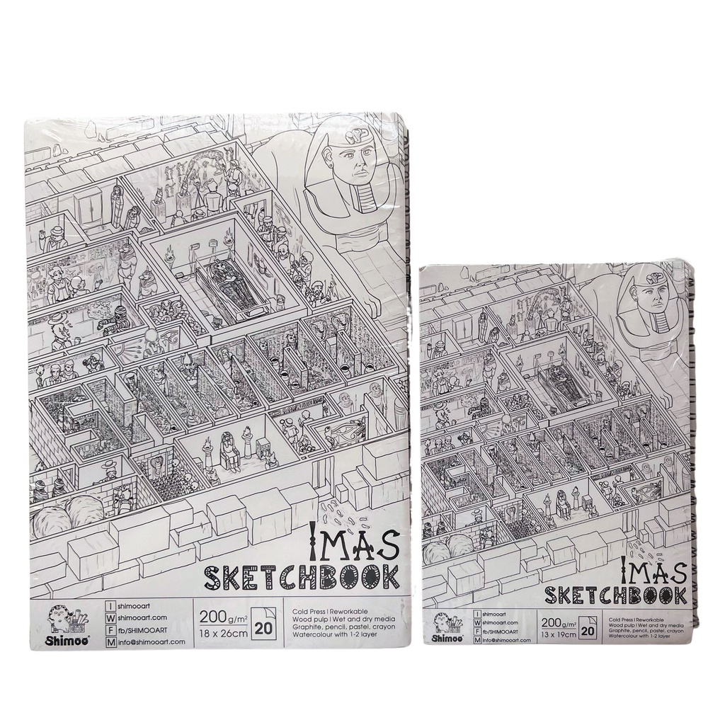 Sổ vẽ Shimoo Imas Sketchbook vẽ màu chì và màu nước định lượng 200gsm gáy lò xo kèm nét đứt dễ tách tờ