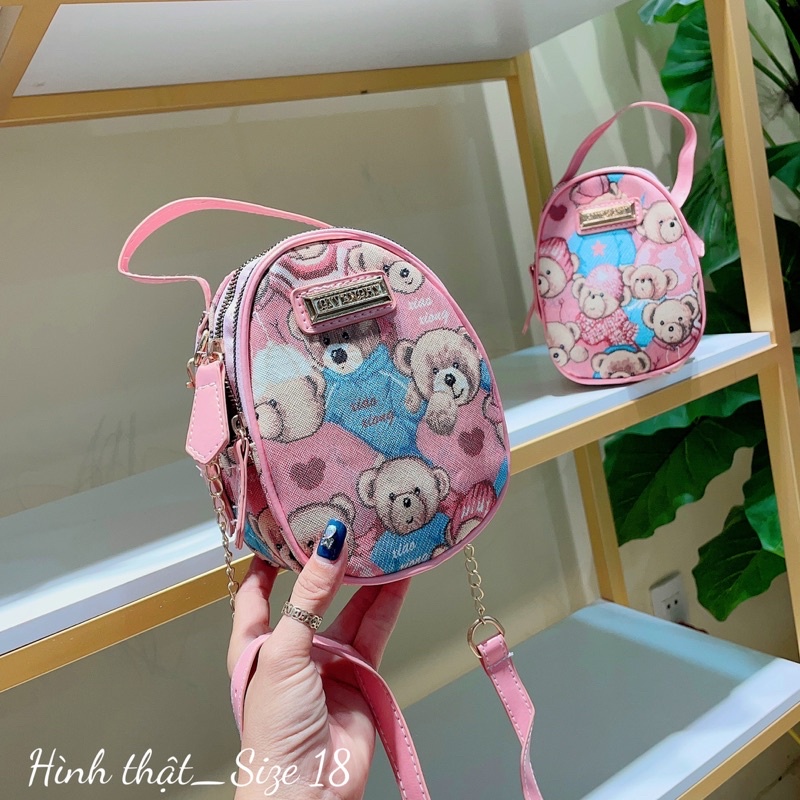 Túi đeo chéo mini 3 ngăn thời trang gấu hồng giá rẻ mẫu hot xu hướng 2023