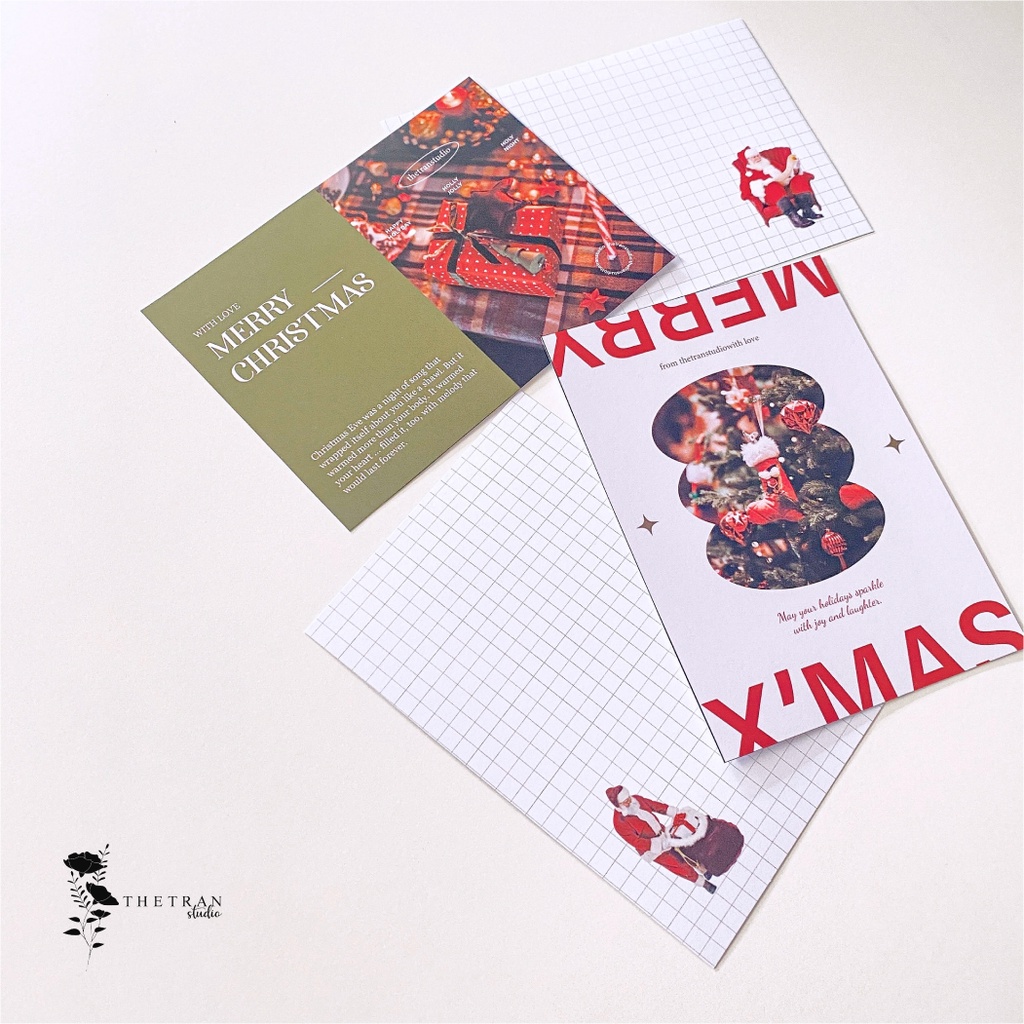 Bộ 4 postcard giáng sinh, sinh nhật, valentine, nghệ thuật 2 mặt A6 / special occasion card / thetranstudio