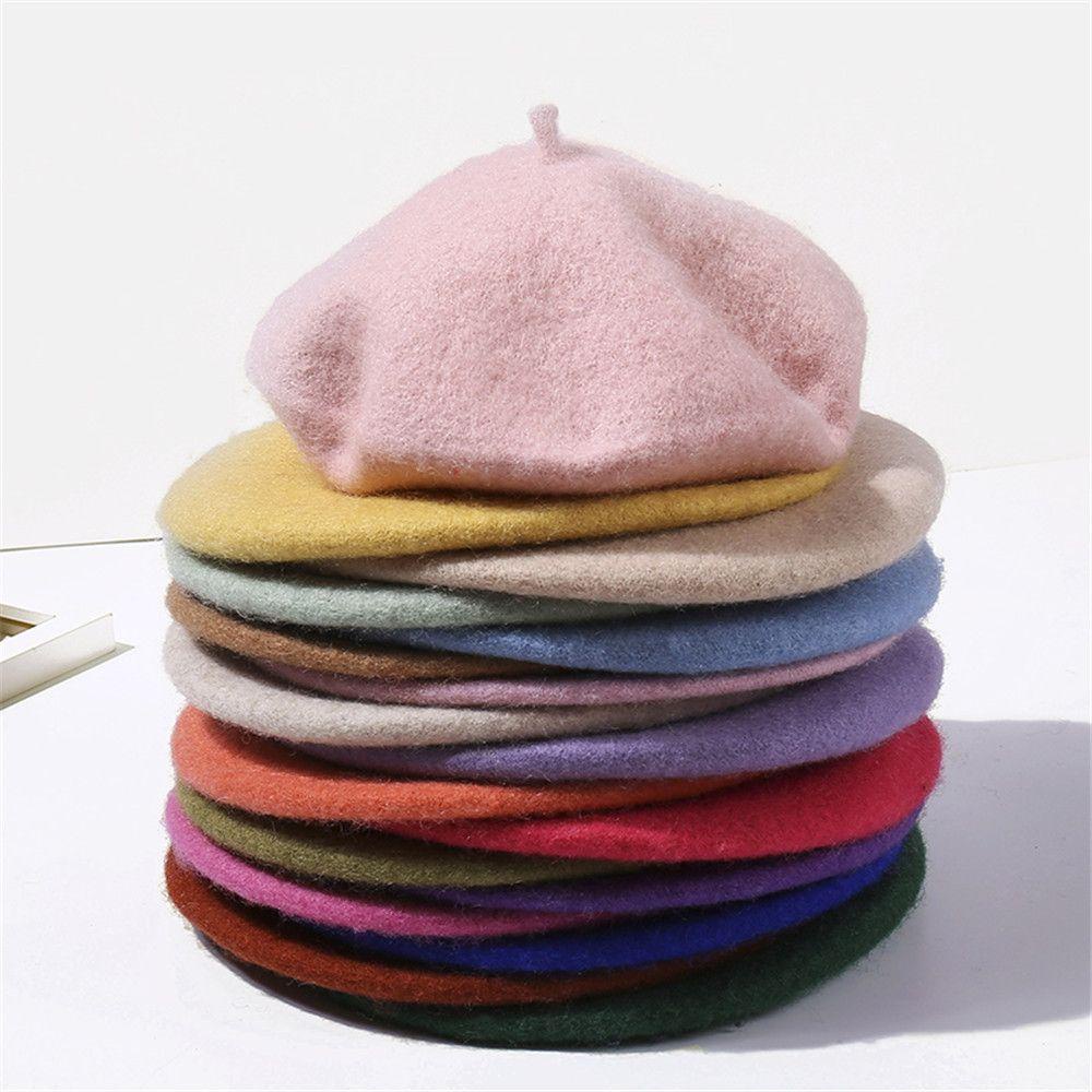 Mũ beret vải nỉ màu trơn phong cách Pháp cho nữ