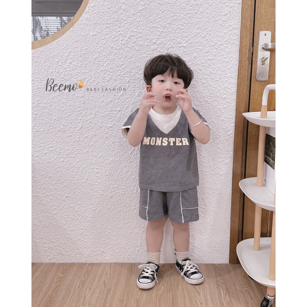 Bộ quần áo cộc tay cho bé BEEMO, chất liệu cotton, họa tiết Monster cá tính B260