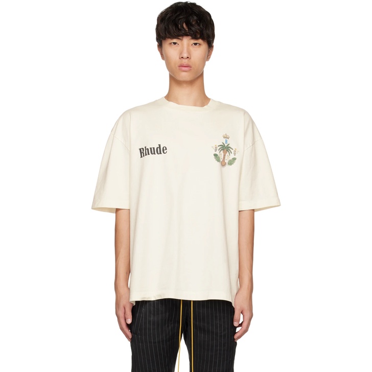 RHUDE Vintage Floral Letter Bird Logo Couple Casual Cotton Short Sleeve T-Shirt
