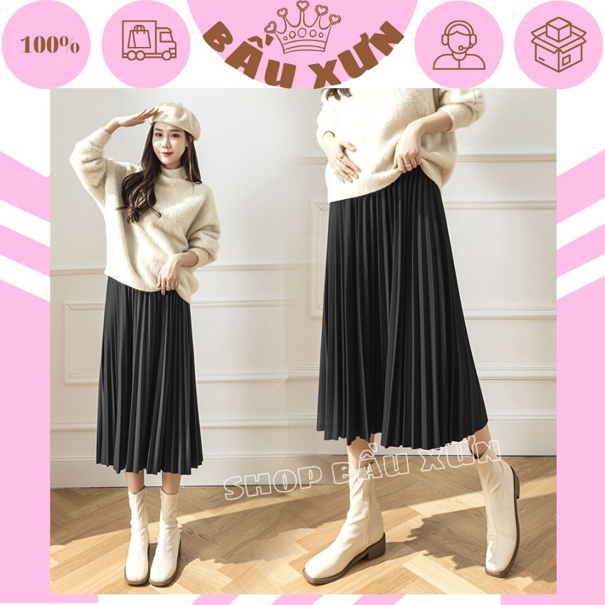 VÁY BẦU KIỂU DÁNG HÀN QUỐC XẾP LY TO ĐẸP- CHÂN VÁY CÔNG SỞ THIẾT KẾ THỜI TRANG CHO MẸ BẦU