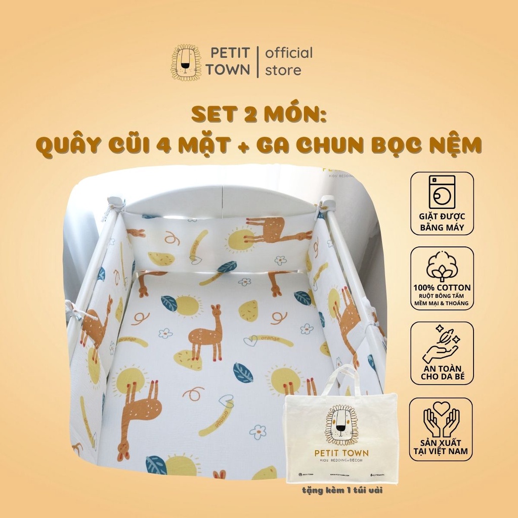 Quây cũi và ga cũi vải xô muslin Petit Town cho bé trai
