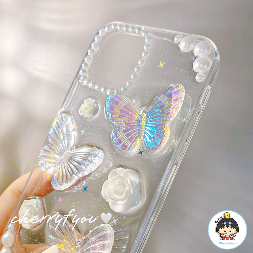 Ốp Điện Thoại Tpu Mềm Trong Suốt Họa Tiết Bướm 3d Dành Cho Iphone 14 13 12 11 Pro Max Xs Xr 8 7 Plus