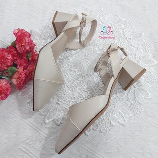 Giày cao gót Dusto dáng slingback, da mềm , gót vuông 5cm (sẵn 36 trắng be)