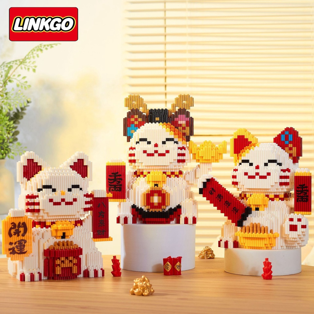 Lắp ráp mô hình lego Linkgo các nhân vật mèo thần tài