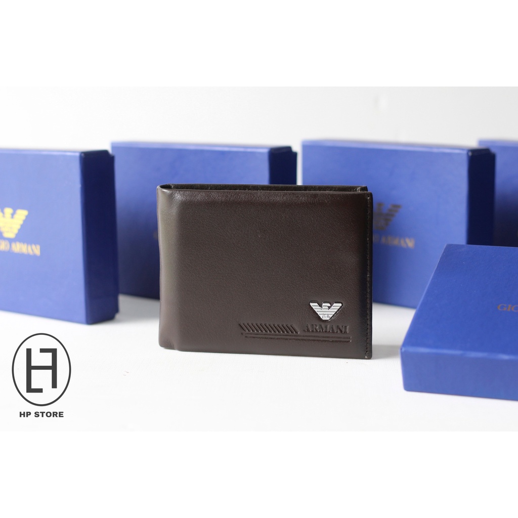 Ví nam da bò Nappa Italy cao cấp Màu Nâu logo Armani VD95