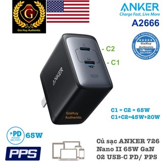 Củ sạc nhanh ANKER 726 Nano II 65W GaN 2C PD/ PPS 1.0 - Mã hàng A2666