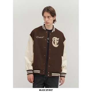 Áo khoác varsity dáng oversize hình thêu BLACK OF EXIT chính hãng