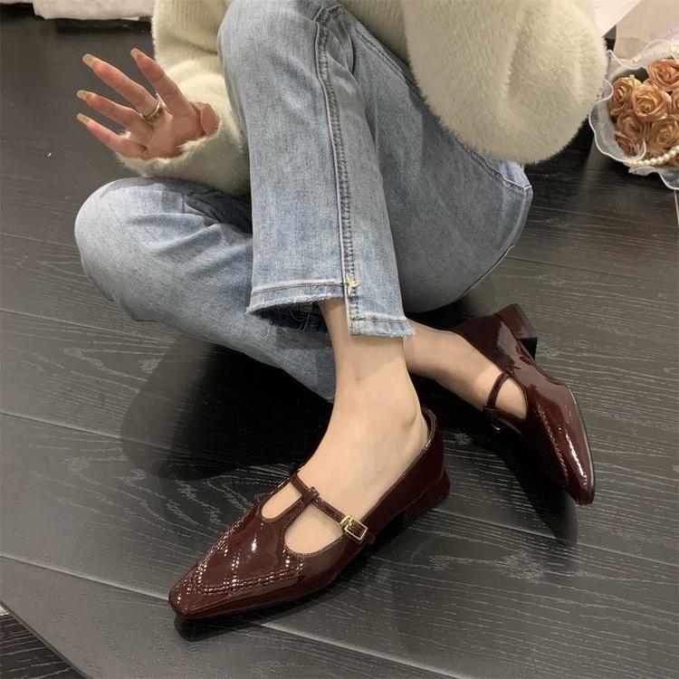 Giày Búp Bê Da Mũi Nhọn Thiết Kế Đơn Giản Dễ Phối Đồ Cho Nữ