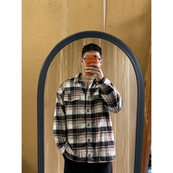 Áo sơ mi dạ flannel kẻ Timing xuất Âu dày dặn