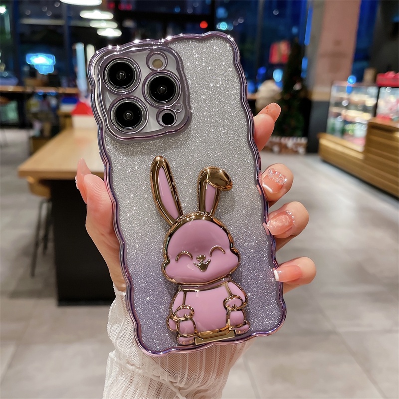 Ốp Điện Thoại iPhone 14 13 12 11 Pro max max x xs max xr 7 8 14 plus case ốp lưng điện thoại iphone 14 13 12 11 promax Dẻo Màu Gradient Lấp Lánh Kèm Giá Đỡ Hình Thỏ Sang Trọng Cho iP 11 12 13 14 Pro max x xs max xr 7 8 plus