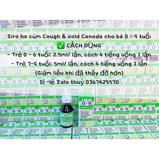 Siro ho cúm Kids Cough & cold Canada cho bé 0 - 9 tuổi
