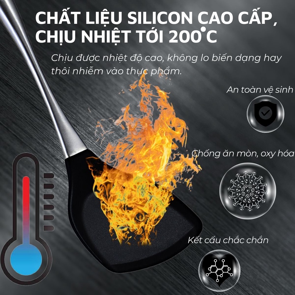 Muỗng xào và muỗng silicon DandiHome chịu nhiệt cao không hỏng chảo