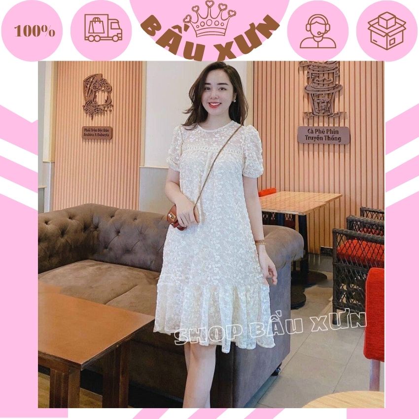 VÁY BẦU BABYDOLL THIẾT KẾ HOA SAM NỔI REN ĐẸP- ĐẦM CÔNG SỞ VÁY DỰ TIỆC CHẤT MỀM ĐẸP