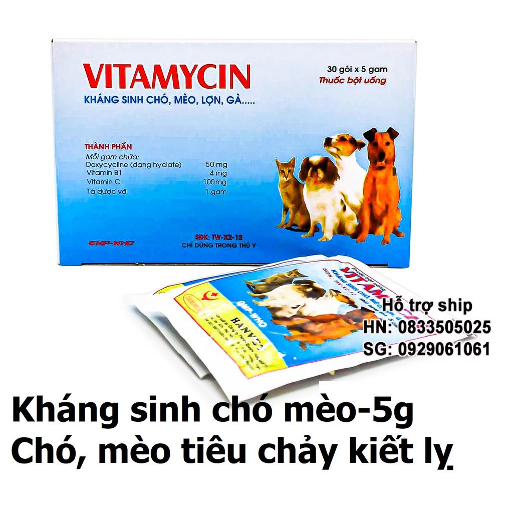 Vitamycin gói 5gr Kháng sinh chó mèo - đi ỉa chó kiết lị chó dạng uống