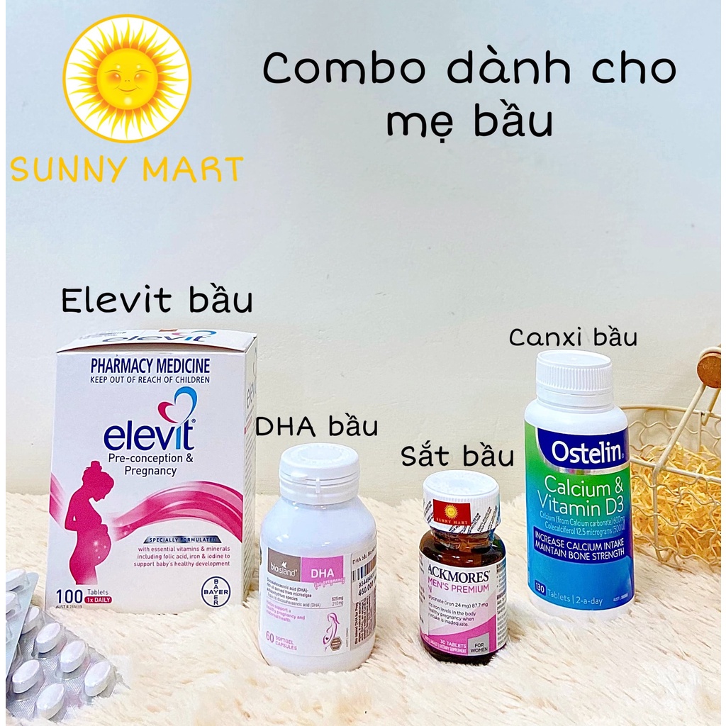 elevit bà bầu: combo Elevit, dha, canxi 130 viên, sắt