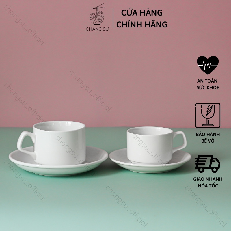 Tách trà, cafe trắng trơn và đĩa lót tách sứ Minh Châu bày tiệc, nhà hàng, quán nước - In theo yêu cầu