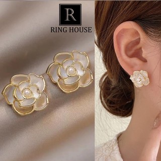 (Chuôi Bạc 925) E199 Khuyên tai bông tai nữ hoa trắng cô dâu đẹp dự tiệc sang Ring House