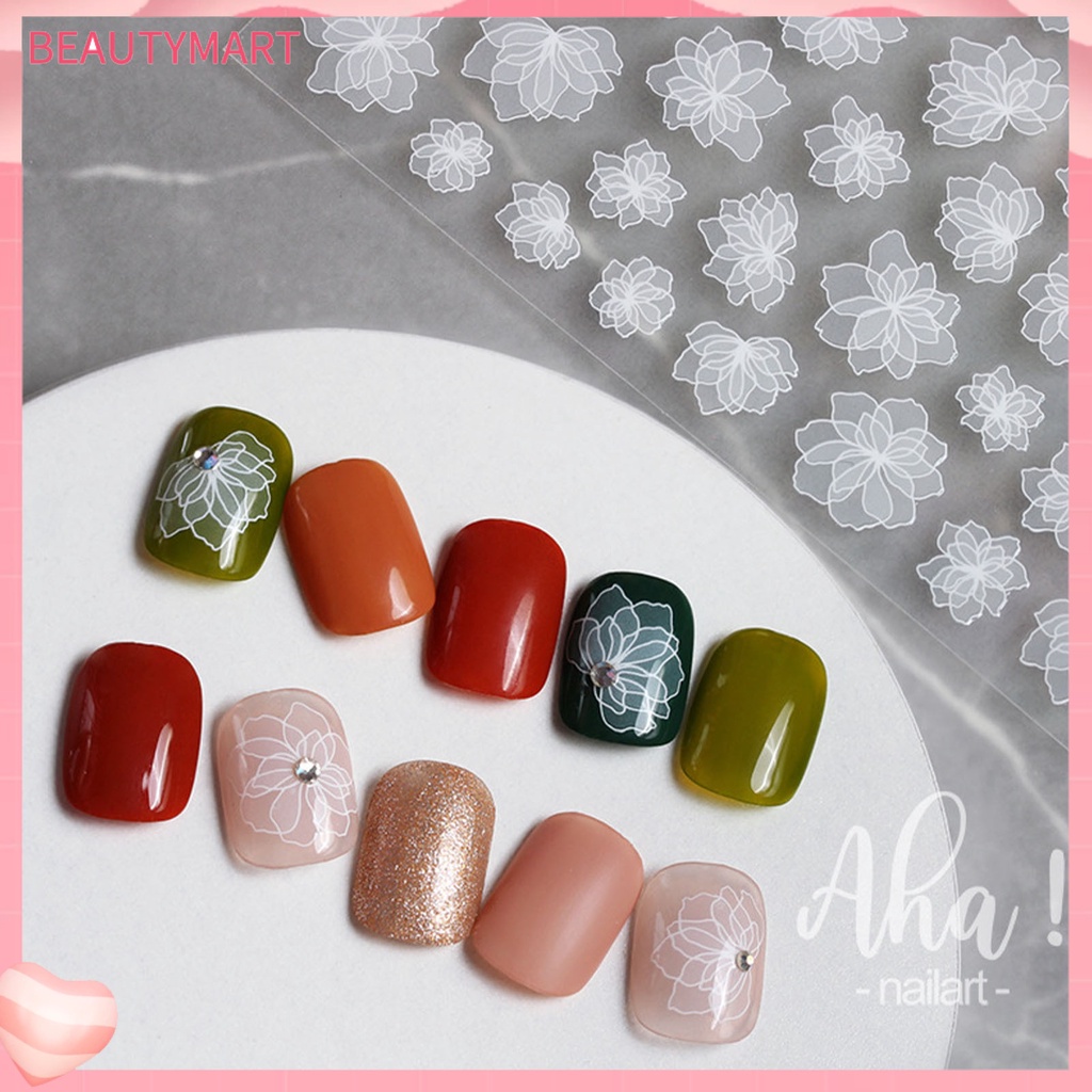 Miếng Dán Trang Trí Móng Tay Hình Hoa Trắng Trong Mờ Nhẹ Nhàng Thông Dụng Cho Nữ