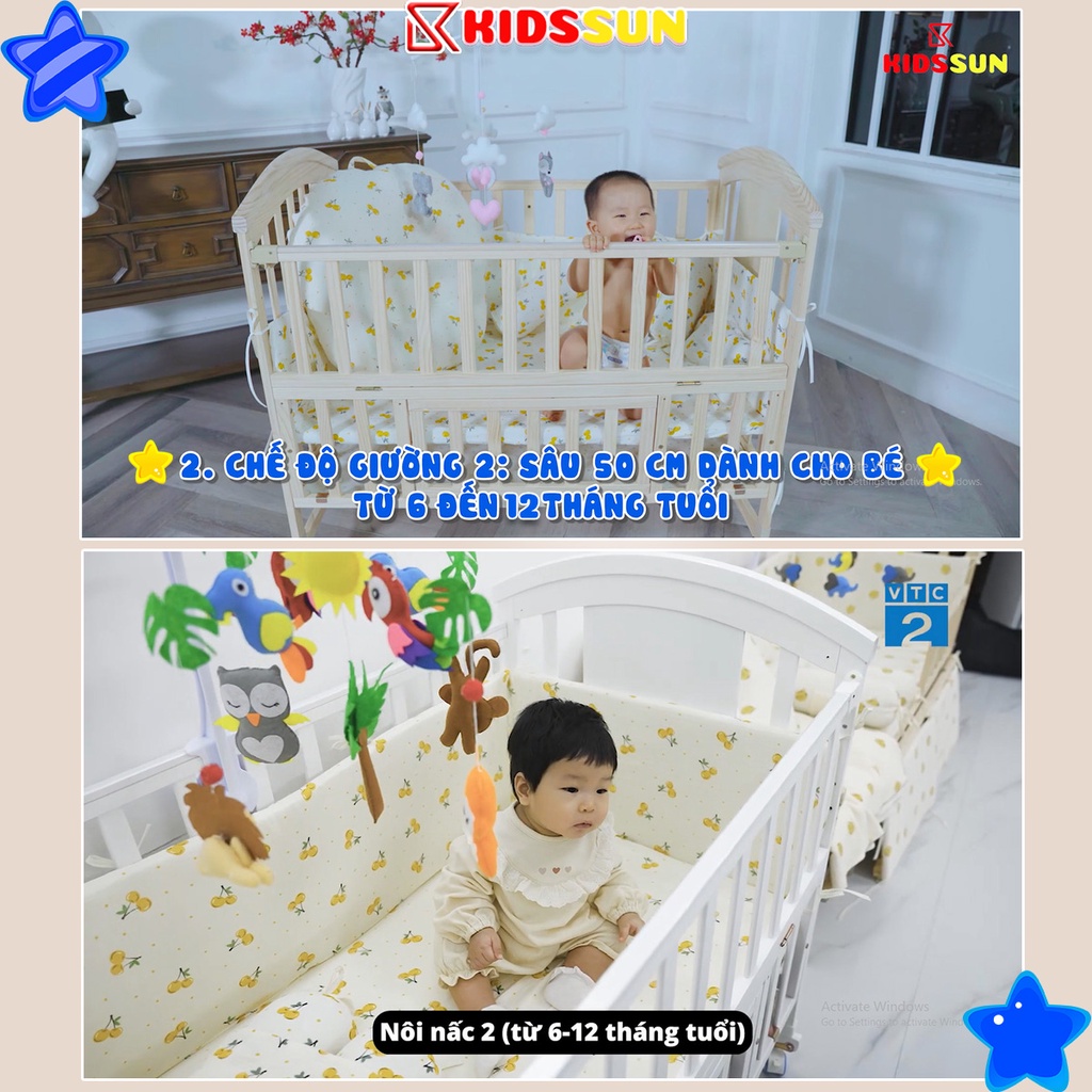 Giường cũi đa năng 6 in 1 KIDSSUN cho bé, tặng bộ quà 6 món phụ kiện, thông minh tiện lợi an toàn bảo hành 3 năm