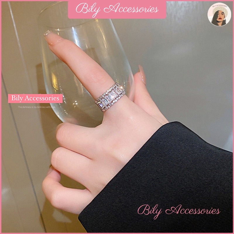 Nhẫn đính full đá phối đá Zircon dạng hở đính đá lấp lánh đi tiệc cực sang trọng