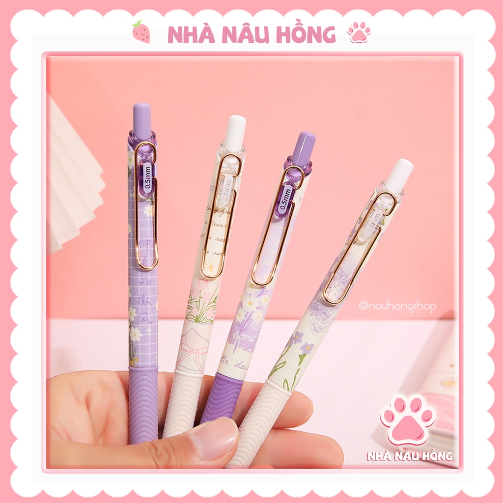 Bút gel bấm Mura Little Daisy hoạ tiết hoa cúc nhỏ, ngòi kim mảnh 0.5mm cao cấp, khô nhanh