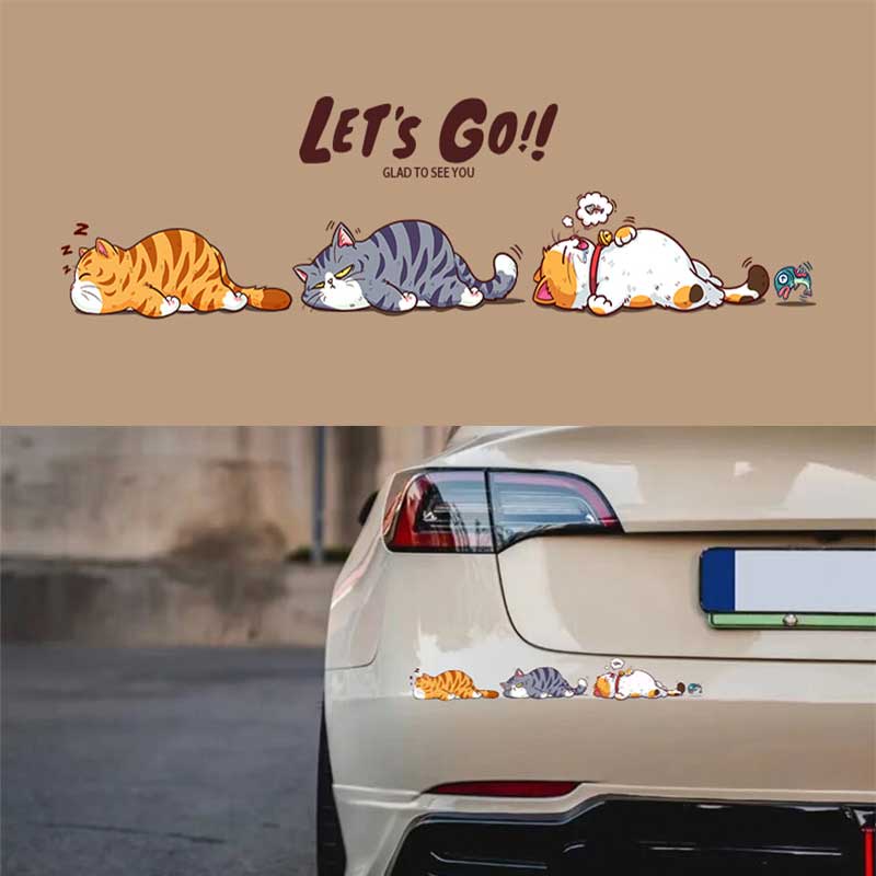 Miếng Dán PVC Hình Mèo Hoạt Hình Dễ Thương Chống Nước Trang Trí Xe Hơi