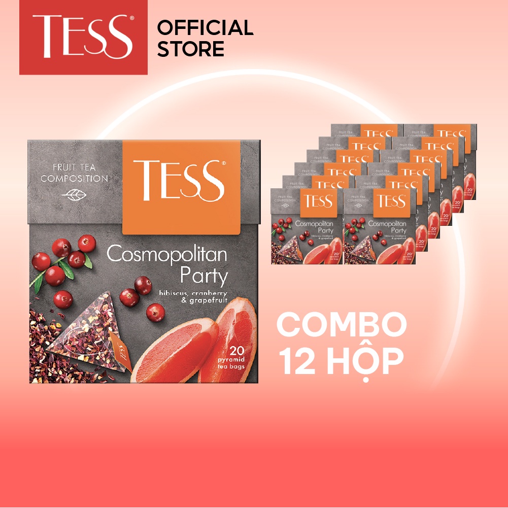 Combo 12 hộp Trà hoa quả Tess Cosmopolitan Party vị nam việt quất và bưởi 20 gói/hộp