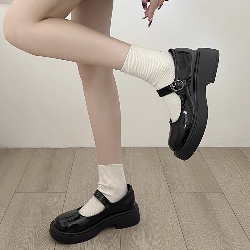 Giày nữ đế cao 3p phong cách hàn quốc, giày búp bê lolita dây cài chất liệu mềm mại