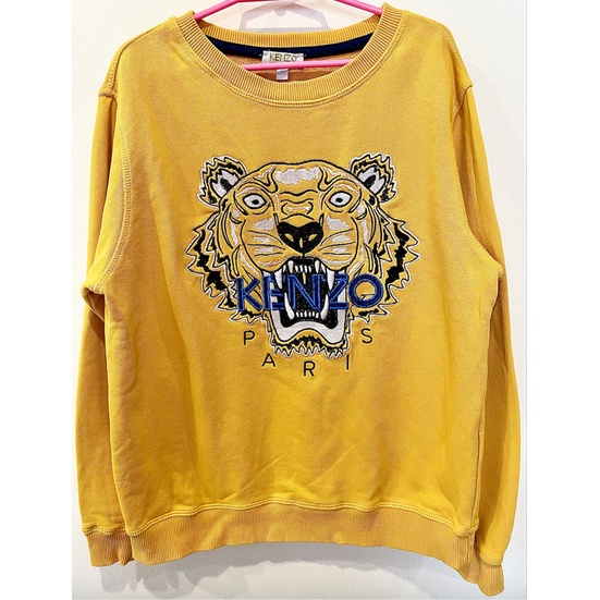 ÁO PHÔNG NỈ - KENZO PARIS - SIZE 12 TUỔI - VÀNG NGHỆ - DÀI TAY - CỔ TRÒN - 100% COTTON DÀY DẶN ẤM ÁP - MẶC THU ĐÔNG