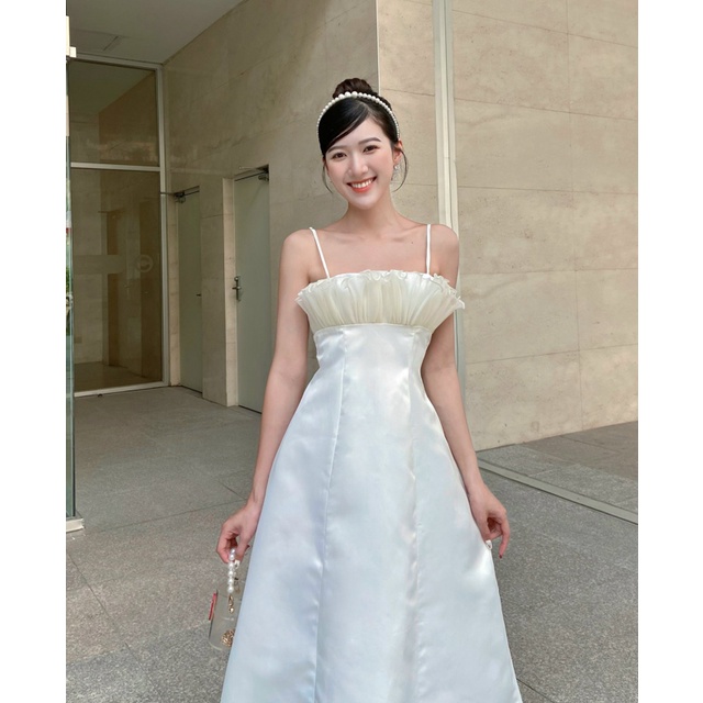 Đầm nữ thiết kế hai dây dáng dài phối nhún ngực tiểu thư ARIEL DRESS - GOÛT DE JUN