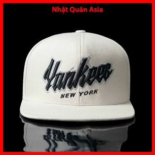 Nón lưỡi trai MLB NY New York thêu chữ nổi Yankees snapback trắng kem - Nhật Quân Asia nhatquanasia capman